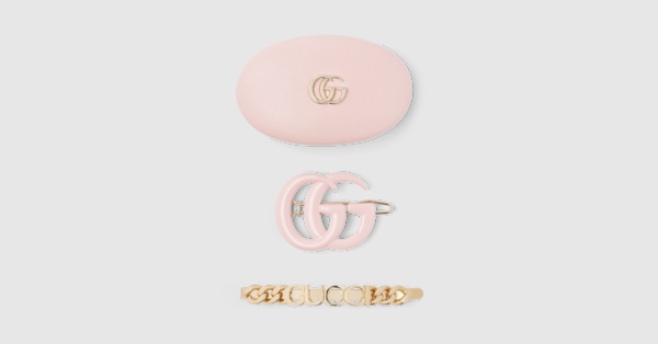 Hair clip set in pink and gold-toned | GUCCI® US
