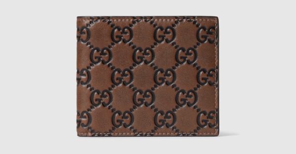 GGエンブレム〕二つ折りウォレット ・ブラウン＆ブラック GGレザー