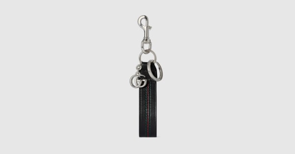 キーホルダー GUCCI Double G keychain with Web detail in black leather | GUCCI® US