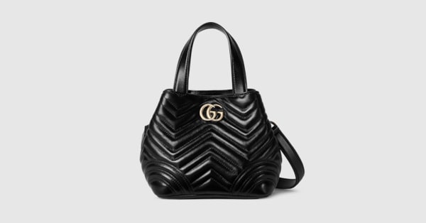 GGマーモント〕スモール トートバッグ ・ブラック レザー | GUCCI公式