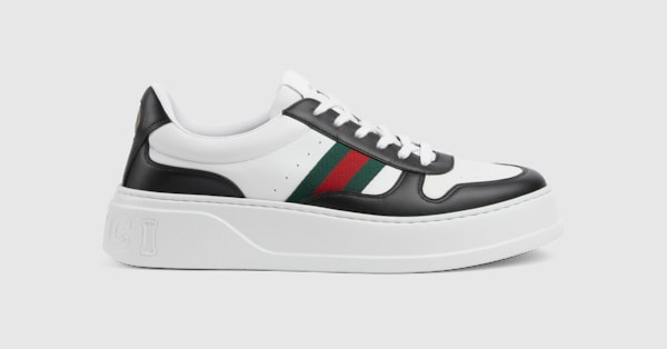 Men's chunky sneaker in black and white leather | GUCCI® INT