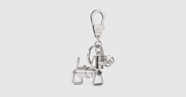 Dog-shaped keychain with Double G in palladium-toned metal | GUCCI® US