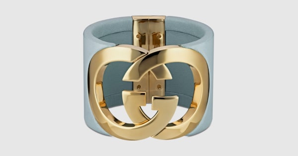 Gucci Interlocking cuff bracelet in icy blue leather | GUCCI® US