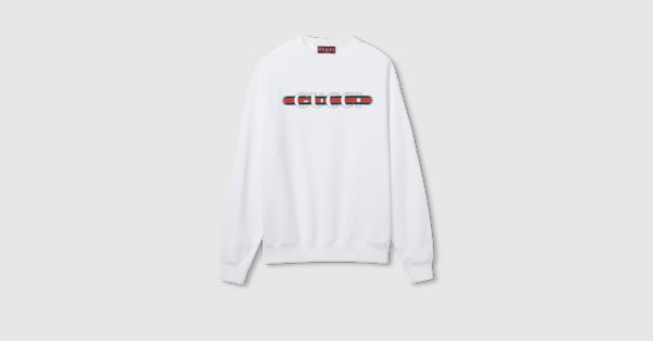 GUCCI ロゴ入り ホワイト スウェット Printed cotton jersey sweatshirt in white | GUCCI® US
