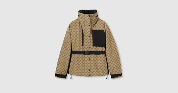 GG technical fabric jacquard jacket in beige and dark brown
