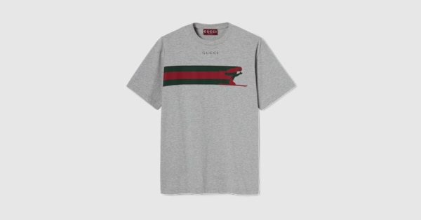 Cotton jersey T-shirt with print in grey mélange | GUCCI® CA