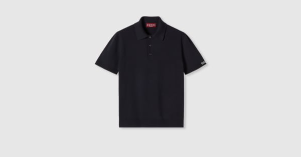 Silk cotton knit polo shirt in navy | GUCCI® US