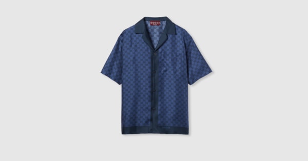プリント シルクツイル ボウリングシャツ ・ブルー | GUCCI公式