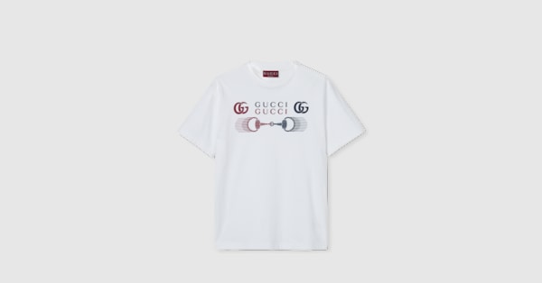 Printed cotton jersey T-shirt in white | GUCCI® US