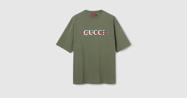 Heavy cotton jersey T-shirt with print in forest green | GUCCI® US