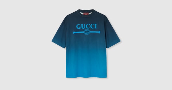 プリント テクニカルコットンジャージー Tシャツ ・ブルー