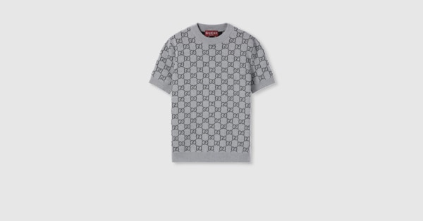Reversible GG wool jacquard top in grey and black | GUCCI® US