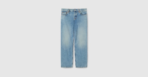 Straight fit denim pants in light blue | GUCCI® US