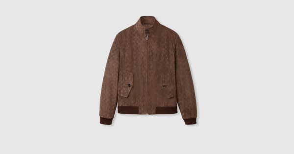 Embossed GG suede bomber jacket in brown | GUCCI® CA