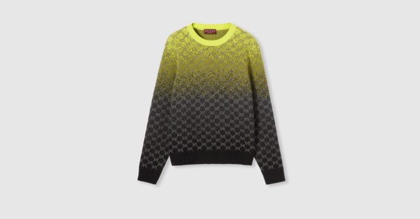 GG wool cashmere jacquard sweater in gradient lime green to black