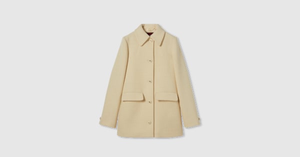 Textured wool tweed coat in ivory | GUCCI® US