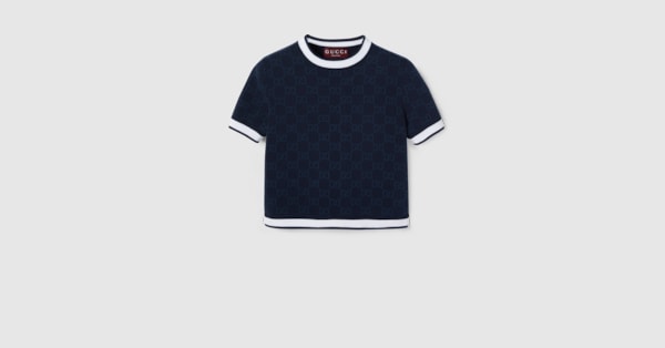 GG fine cotton jacquard top in navy and white | GUCCI® US