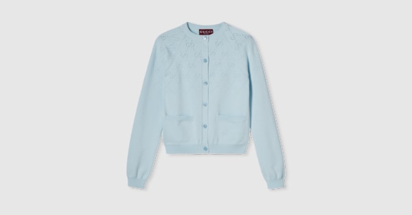 GG cotton cardigan in pale blue | GUCCI® US