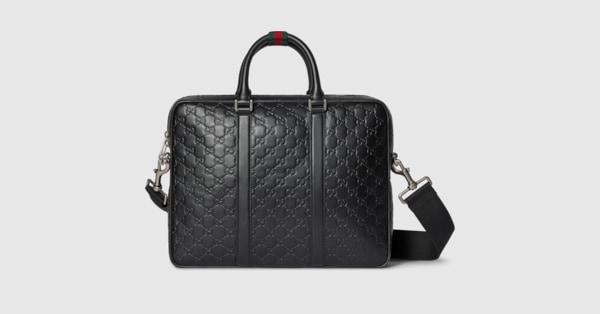 GG Emblem large briefcase in black GG leather | GUCCI® US