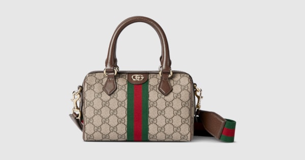 Ophidia small boston bag in beige and brown GG fabric | GUCCI® US