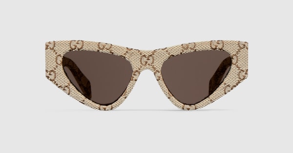 Gucci White Cat Eye Sunglasses with Dark Brown Lenses Gucci - Oval Frame Sunglasses - Ivory Dark Brown - Gucci  main image 2