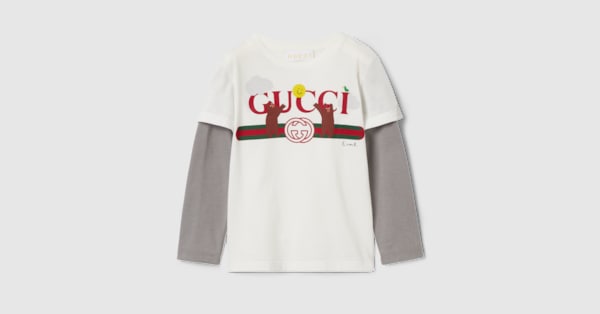 Baby cotton T-shirt in white and light grey | GUCCI® INT