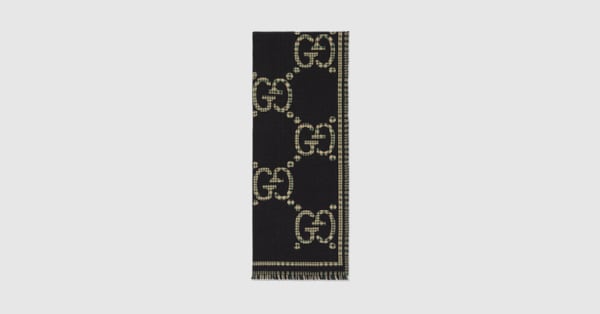 Check GG wool scarf in black and multicolor | GUCCI® CA
