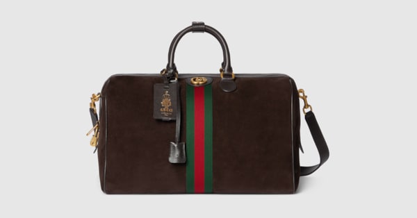 Gucci Savoy medium duffle bag in dark brown suede | GUCCI® US