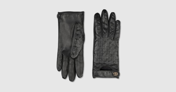 GG leather gloves with Double G in black | GUCCI® US
