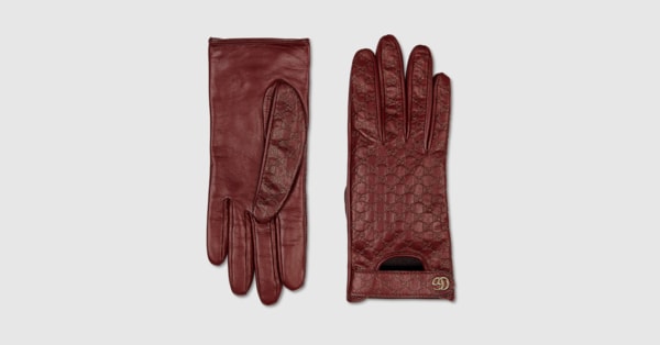 GG leather gloves with Double G in bordeaux | GUCCI® US