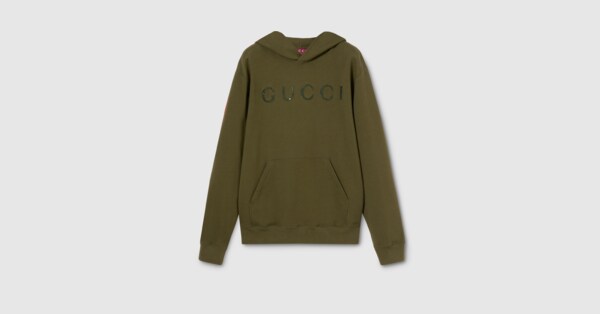 Cotton jersey sweatshirt with embroidery in forest green | GUCCI® US