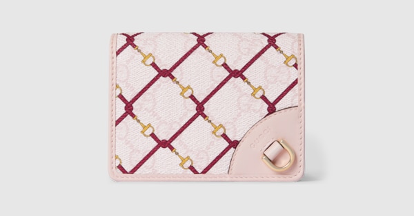 Printed GG card case in pink and red GG fabric | GUCCI® US