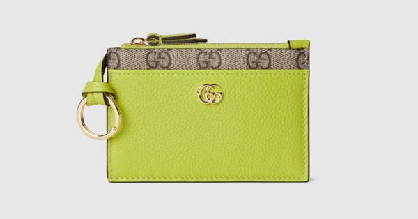 GG Marmont zip key pouch in beige and bright green leather GUCCI® KW