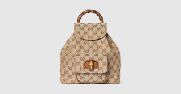 Bamboo small backpack in beige and brown GG canvas | GUCCI® US