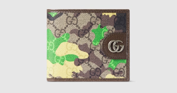 GG bi-fold wallet in green and yellow GG fabric | GUCCI® US