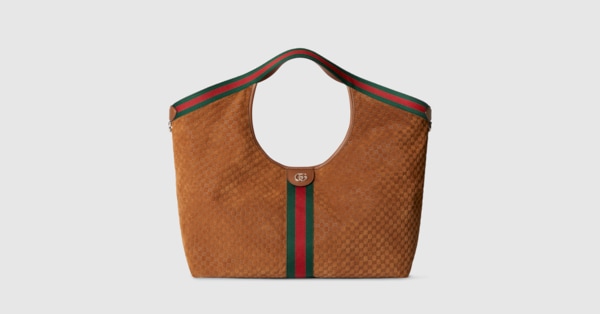 Gucci Giglio large tote bag in brown GG suede | GUCCI® US