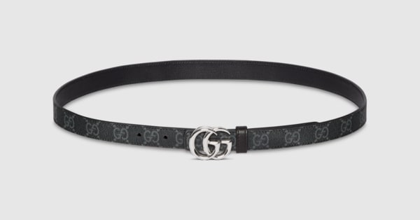 Reversible GG Marmont thin belt in black GG Supreme and 