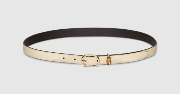 Thin belt with oval buckle in ivory leather | GUCCI® US display picture 3