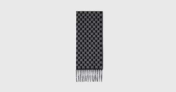 GG wool cashmere scarf in black and light grey | GUCCI® US