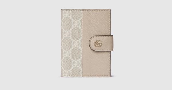 Bi-color GG Marmont card case in light pink leather | GUCCI® CA