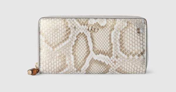 バンブー付き パイソン ジップアラウンドウォレット ・グレー