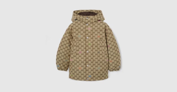 チルドレンズ〕パデッド GGキャンバス コート ・ベージュ＆ブラウン