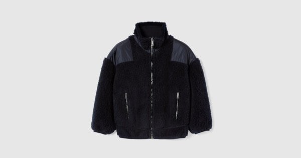 Children's GG fuzzy fabric jacket in dark blue | GUCCI® US