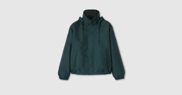 Reversible cotton ripstop zip jacket in dark green | GUCCI® US