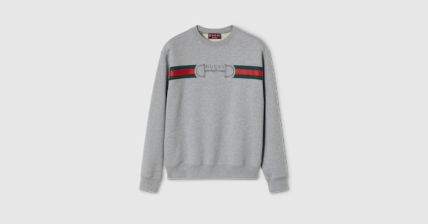 プリント付き コットンジャージー スウェットシャツ ・グレー | GUCCI公式