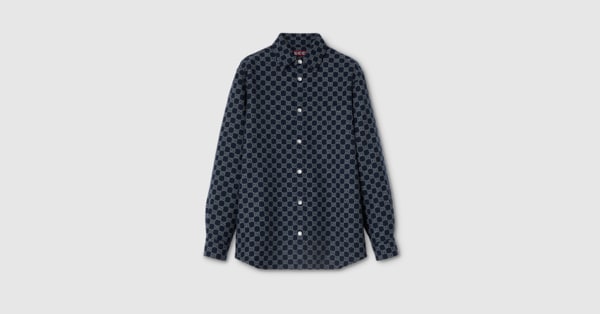 GG brushed flannel shirt in blue and light blue | GUCCI® US