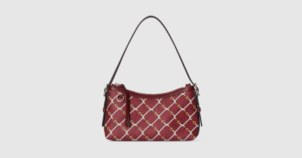 GG Emblem small shoulder bag in red and pink GG fabric | GUCCI® US