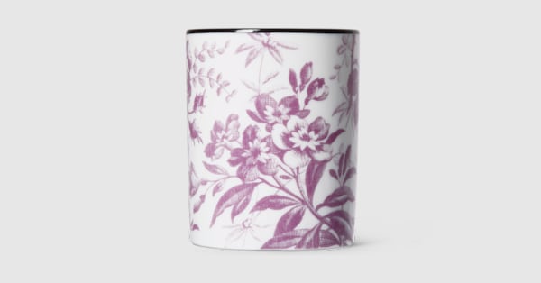 Herbarium print candle, Fig scent in white and purple porcelain