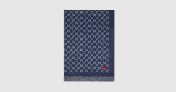 GGウールカシミア リバーシブル ブランケット ・ブルー | GUCCI公式
