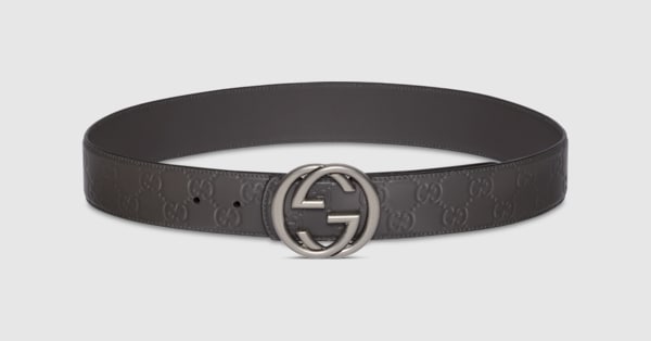 Reversible belt with Interlocking G buckle in grey GG leather